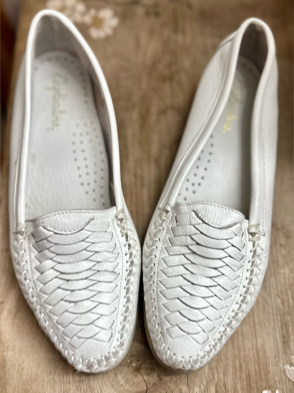 Women's White Woven Leather Moccasin Loafers